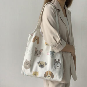 Dog Illustration New Style Canvas For Women Single Shoulder Harajuku Korean Version Ulzzang Bag Ins