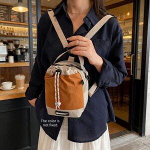 Dopamine Color Block Plaid Drawstring Mini Unisex 3 Ways Wear Hand Crossbody & Backpack Design