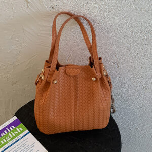 Vintage Woven Bucket For Women 2026 New Trendy Fashion Women’s Bag Korean Version Simple Large Capacity Shoulder Handbag
