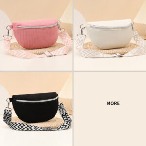 Women’s Corduroy Crossbody Large Capacity Autumn Winter Style Niche Design Wide Strap Saddle Bag