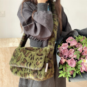 Women’s Bags Leopard Print Tote Shoulder Fur Large Capacity Messenger Plush Student Bag