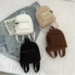 Fashion Small Plush Womens Backpack Mini Shoulder Winter Soft Fluffy Fur Girls School Bag Mochila 241122