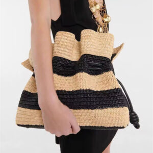 Striped Crochet Single Shoulder Tote Straw Closed Women’s Bag beach holiday bag