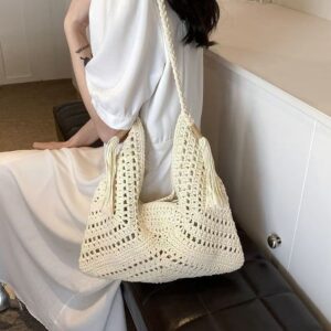 Fashion Woven For Women Summer New Beach Knitted Casual Tassel Tote Shoulder Bag Hollow Large Capacity