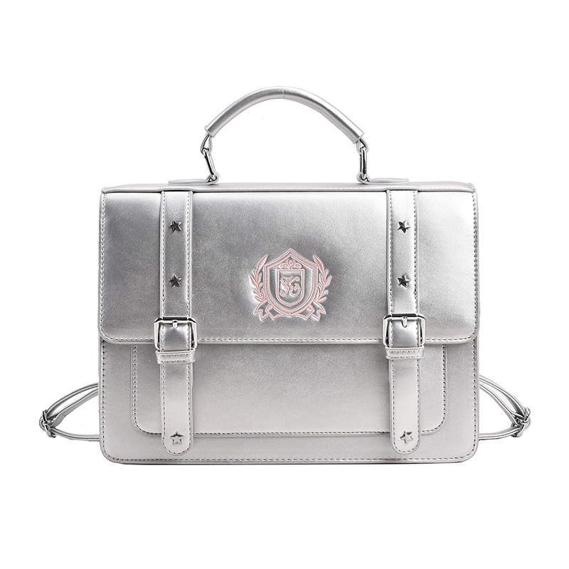 Retro Handbag Backpack College Style Uniform PU Large Capacity Single Shoulder Crossbody Square Bag for Women - Image 8