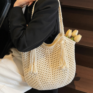 Hollow-Out Beach Travel Straw Woven Women’s 2026 New Style Large-Capacity Tote Bag