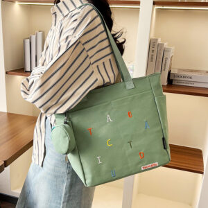 Fashionable new embroidered letter canvas tote bag, casual student shoulder handbag