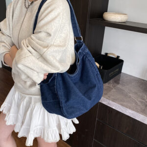 New Vintage Ins-style Washed Denim For Women, Artistic Large-capacity Shoulder And Crossbody Bag, Fashionable Trendy