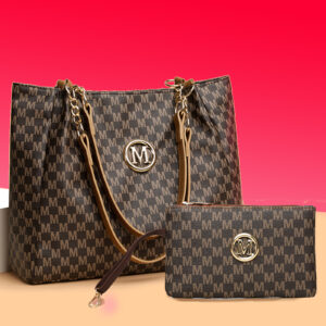 Luggage Bags M Letter Stylish M-Print Tote & Clutch Bag Set With Chain Strap – Versatile PU Handbag Combo For Women