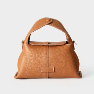 Genuine Leather Crossbody Bag For Women – Soft Calfskin Minimalist Shoulder Purse (Brown/Grey/Cream)