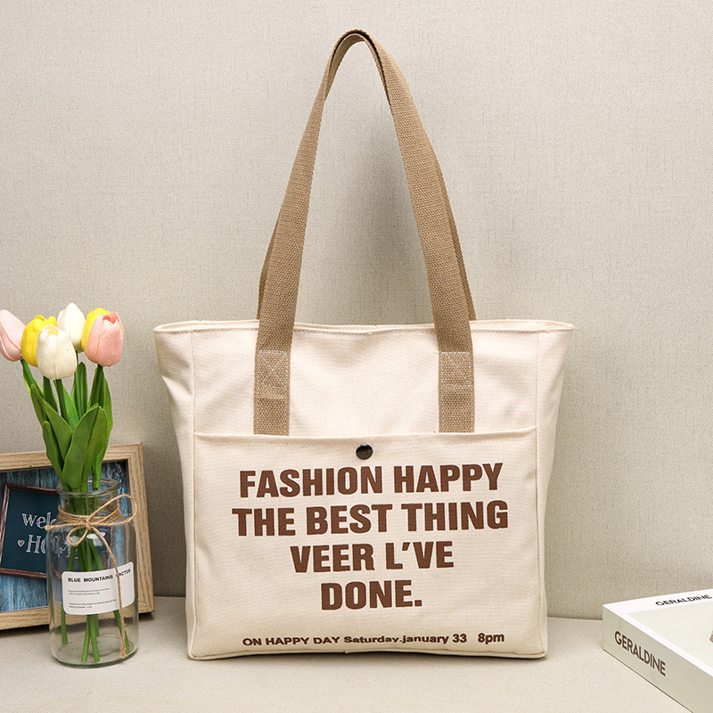 INS Female Student Korean Large Capacity Letter Shoulder Tote Simple Fashion Canvas Bag - Image 6