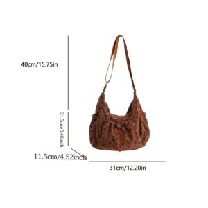 Women Leopard Print Ruched Drawstring Hobo Bag Adjustable Wide Strap Vintage Casual Large Capacity Underarm Shoulder