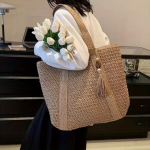 Single Shoulder Straw Solid Color Casual Woven Large Capacity Tote Women’s Beach Bag For Women