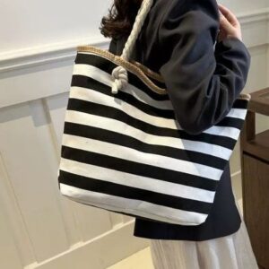 Korean Style 2026 New Cute Striped Handbag For Girls, Large Capacity Shoulder Bag, High-end Versatile Tote