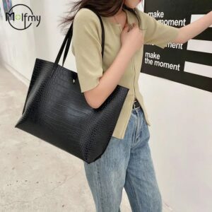Tote Leather Crocodile Pattern Women Commute Bags Large Capacity Shoulder Handbags For Female Casual Messenger Bag