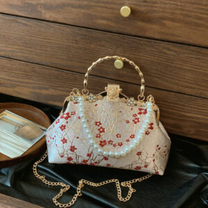 Cheongsam Embroidered Crossbody Handbag, New Chinese Style Beaded Plum Blossom Shell Bag, Handmade Women’s Bag With