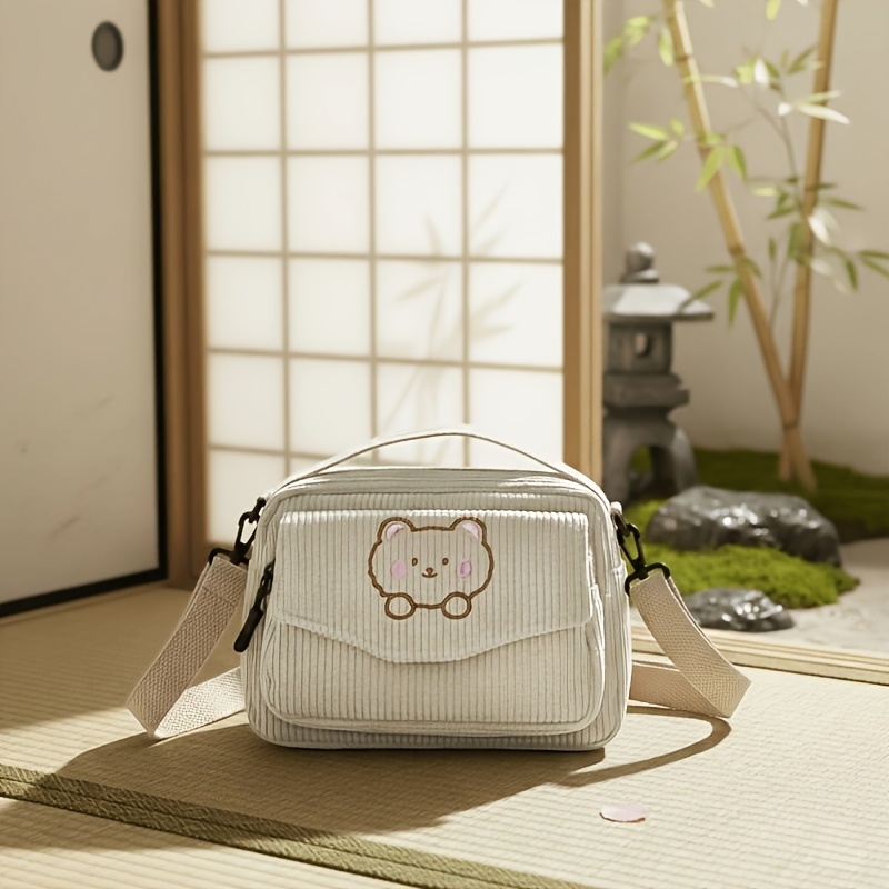 Bear‑Embossed Striped Mini Bag Women Adjustable Crossbody Shoulder Handbag - Image 10