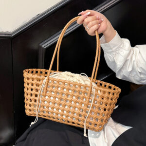 Vegetable Basket Women Straw Female Summmer Beach Lady Travel Bags Designer Handbag Handmade Woven Rattan Bag Shoulder
