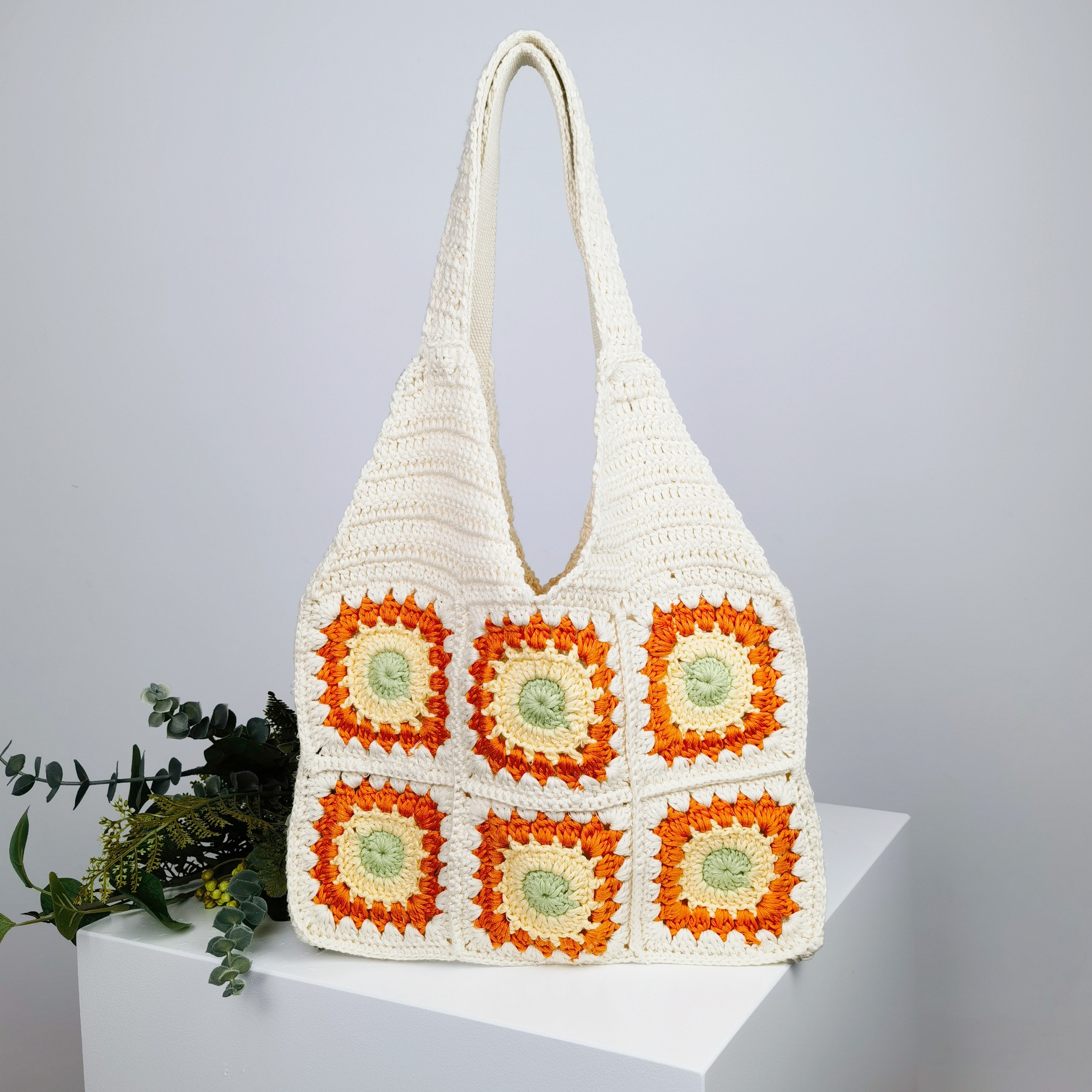Handmade Crochet Hollow Flower Knitted Large and Small Tote Bags - Image 3