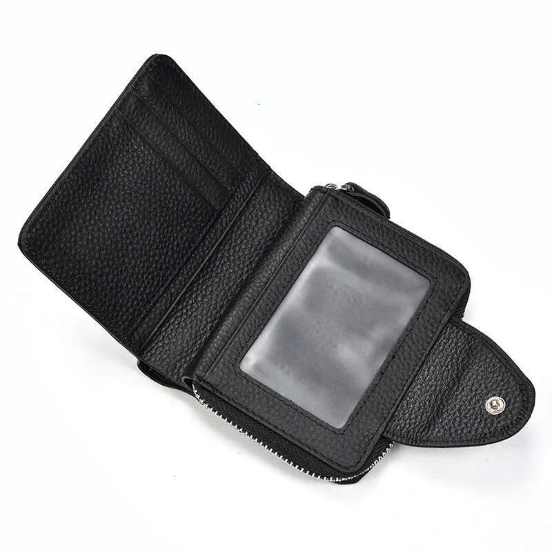 Men's Short Zipper Small Black Genuine Leather Multi-Card Slot Coin Purse Cowhide Wallet - Image 3