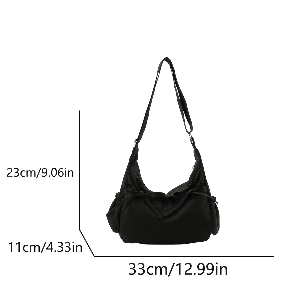 Women Solid Black Bow Detail Crossbody Lightweight Nylon Casual Adjustable Strap Shoulder Bag - Image 12