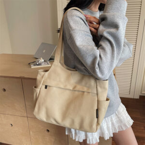 Large-capacity Multi-pocket Solid Color Vintage Autumn And Winter Canvas 2026 New Simple Fashion Versatile Women’s