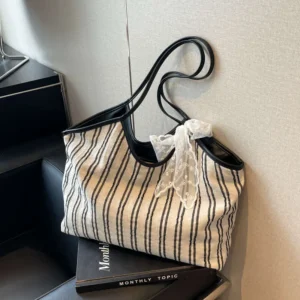 Korean Style Fashion Striped Handbag Spring New Simple Shoulder Versatile Trendy Women’s Tote Bag