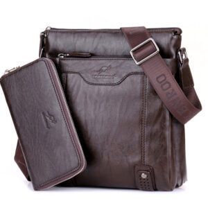 Set One-shoulder Men’s Leather Bag Slung Business Briefcase Casual Vertical Tide Backpack.