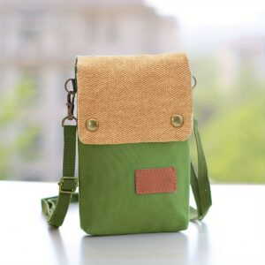 Canvas Snap Button Mini Phone Crossbody Bag Retro PU Label Decor Adjustable Strap Unisex Casual Everyday Portable