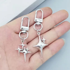 Y2k Styles Star Charm Keychain Silver Gold Color Metal Keyring Cellphone Earphone Case Pendant Accessories Women