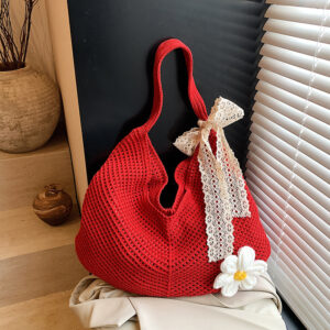 Summer Beach Woven Large Capacity Tote For Women 2026 Casual Vacation Hollow Flower Shoulder Underarm Bag Trendy