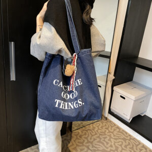 Retro Denim Shoulder Bag for Women Casual Stylish Buttote New Autumn Winter 2026 Simple Underarm Niche Letter Style
