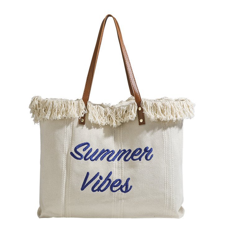 Beach Travel Tote Fashion Simple Tassel Mommy Large Capacity Shoulder Bag Trendy - Image 6