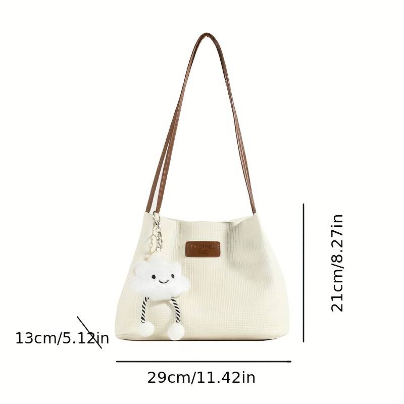 Linen Fabric Hobo Tote Bag Letter Label Thin Strap Women Daily Shoulder Purse - Image 6