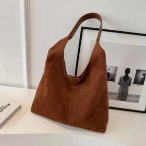New Bags Women Suede Shoulder Bag Retro Single Large Capacity Trendy Work Hobo Solid Color Hasp Clre Outdoor Travel