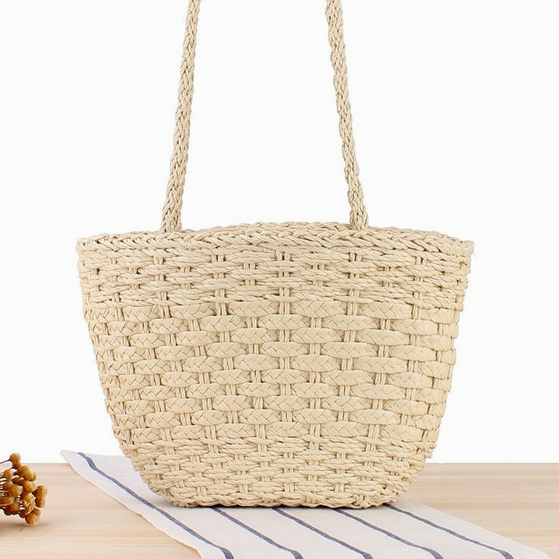 Pure Color Simple Straw Retro Woven Shoulder Fashion Silk Towel Paper Rope Casual Bag - Image 6