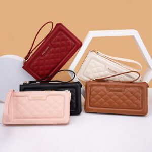 BAELLERRY Women’s Long Wallet Quilted Zip Clutch Bag, Fashion Lightweight, Large Capacity Mobile Phone Bag.