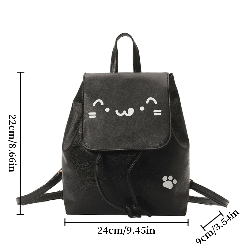 Cartoon Face Drawstring Backpack Women Soft‑Leather Multi‑Purpose Crossbody Shoulder Purse - Image 4