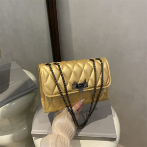 2026 New Model Trendy Retro Chain Crossbody Shoulder With Lock Clasp, Popular Solid Color, Simple Diamond Embroidery,