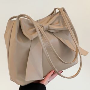 Women Black Bow Detail Shoulder Bag Sweet Fashion Faux Leather Daily Underarm Handbag