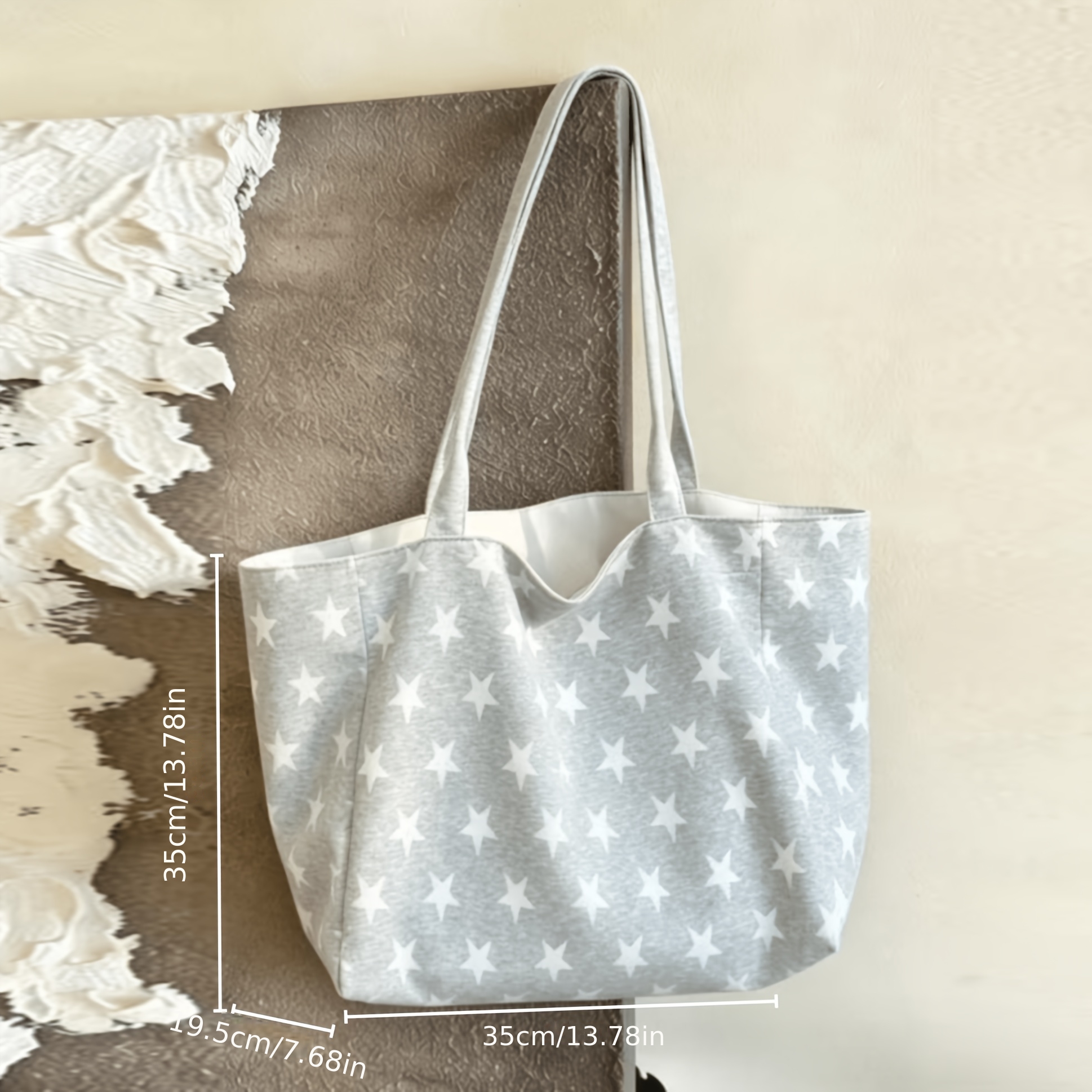 Korean Style Star Pattern Canvas Shoulder Tote Bag Ladies Casual Daily Commute Handbag - Image 4