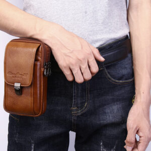 Men’s genuine leather with belt 5.5-inch/6.5-inch mobile phone cowhide ID small waist bag
