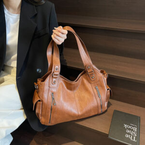 Women’s High-end Tote Versatile Korean Niche Commuter Fashion Single Shoulder Brown Solid Color Large-capacity Bag