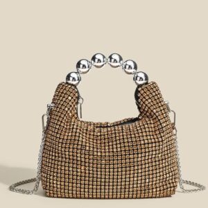 Women’s Shiny Rhinestone Clutch With Chain Strap Multi-Compartment Small Shoulder Crossbody Bag For Evening And Vacation