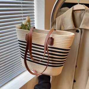 Cotton Rope Straw For Women Summer New Versatile Woven Commuter Shoulder Tote Vacation Beach Bag