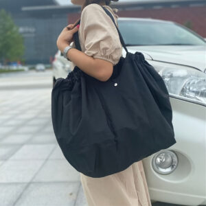 Womens Pink Drawstring Ruched Tote Bag Foldable Large Casual Shopping Work Shoulder Handbag