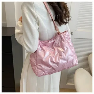 Large Capacity Shoulder Fashionable Girls Underwear Bag Fluffy Solid Color Winter Cotton Pad Bedding Handbag 241204