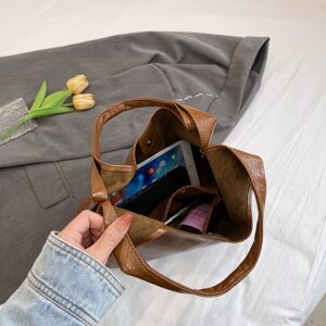 Soft Textured Faux Leather Women Underarm Set Trendy Large Capacity Shoulder Tote Bag With Matching Mini Wallet Daily