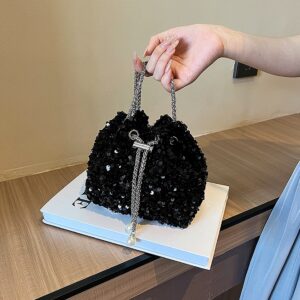 Fashion Personality Sequin For Women 2026 Korean Style Bucket Trendy Shoulder Crossbody Evening Bag