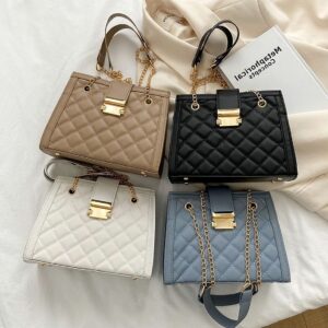 Trendy Quilted Shoulder – Stylish Chain Strap Crossbody Bag For Women (White/Black/Khaki/Blue, Soft PU, Compact & Chic)​